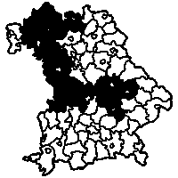 Landkreise: Ansbach,Bad Kissingen,Coburg,Dillingen a.d.Donau,Donau-Ries,Eichstätt,Fürth,Haßberge,Kelheim,Kitzingen,Landshut,Lichtenfels,Main-Spessart,Neuburg-Schrobenhausen,Neustadt a.d.Aisch-Bad Windsheim,Regensburg,Rhön-Grabfeld,Schweinfurt,Straubing-Bogen,Weißenburg-Gunzenhausen,Würzburg